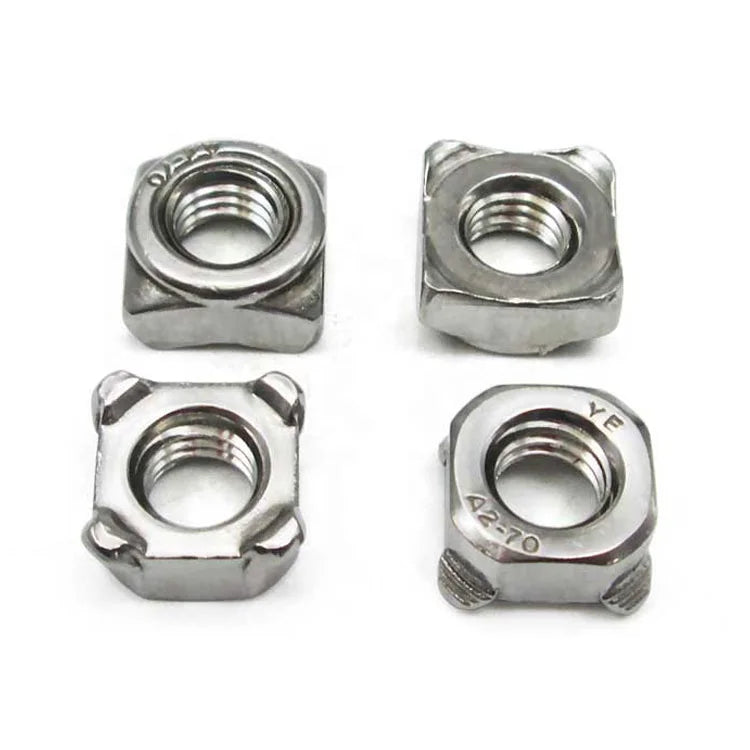 GB13680 DIN928 M4 M5 M6 M8 M10 Square Weld Nuts 304 Stainless Steel Four Corner Four-Way Welding Zinc Plated Galvanized Polished