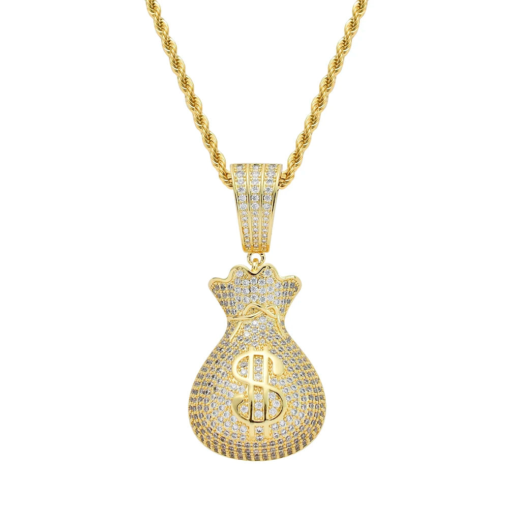 CN155  Brass Setting  CZ  Pendant Copper Micro Pave CZ Stones Hip Hop Necklace