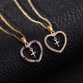 Dainty 18K Gold Plated Stainless Steel Cubic Zirconia Heart Cross Pendant Necklace Jewelry for Women
