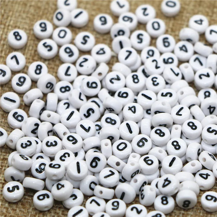 100 Pcs/bag Fashion Accessories Flat Plastic Acrylic Disc Beads 4*7mm 0 1 2 3 4 5 6 7 8 9 Figure Digit Number Beads for DIY
