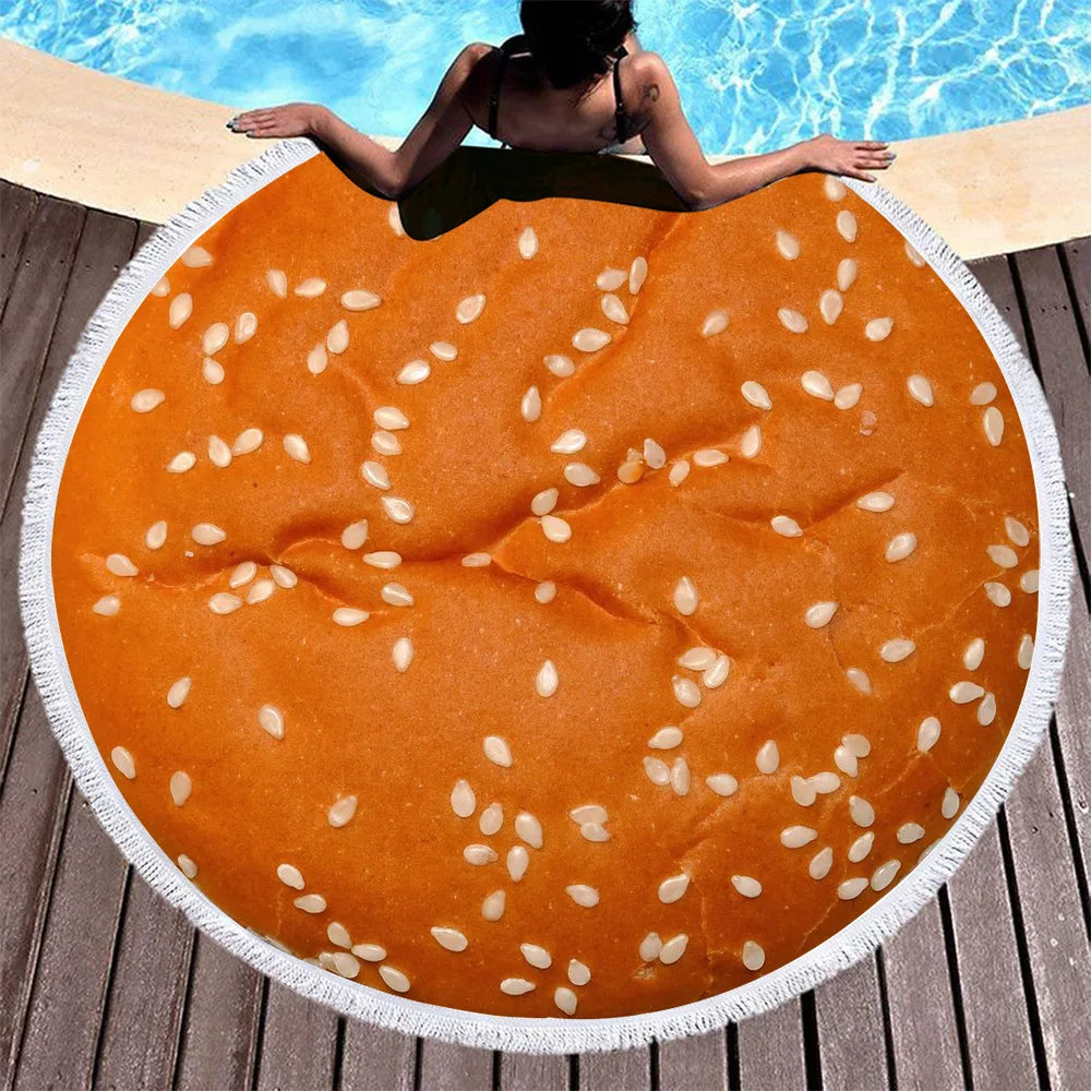 New Gourmet Tassel Round Blanket Microfiber Color Printed Round Beach Towel Beach Towel Bath Towel Picnic Mat