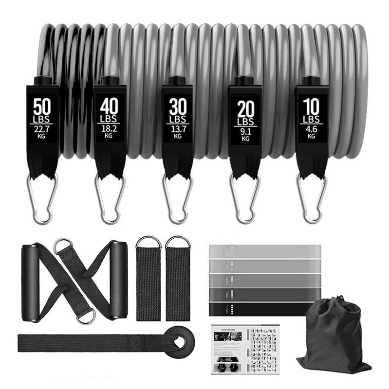 Wholesale 150 Lbs 18pcs Latex Hip Booty Workout Fitness Resistance Bands Tube Set with Handles Black Color