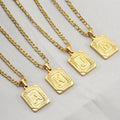 MECYLIFE 18K Gold Figaro Chain Necklace Men Stainless Steel Double Side Letter Pendant Necklace Hip Hop Initial Necklace