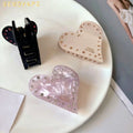 Luxury Medium Hair Claw Clamp  Pink Heart Rhinestone Acetate Hair Clips Claw Woman Girls Daily  Hair Accessories