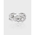 Fashion 3D Design 925 Sterling Silver Wide Mutli-Layered Ring Vintage Rose Flower Ring With Zircon for Women