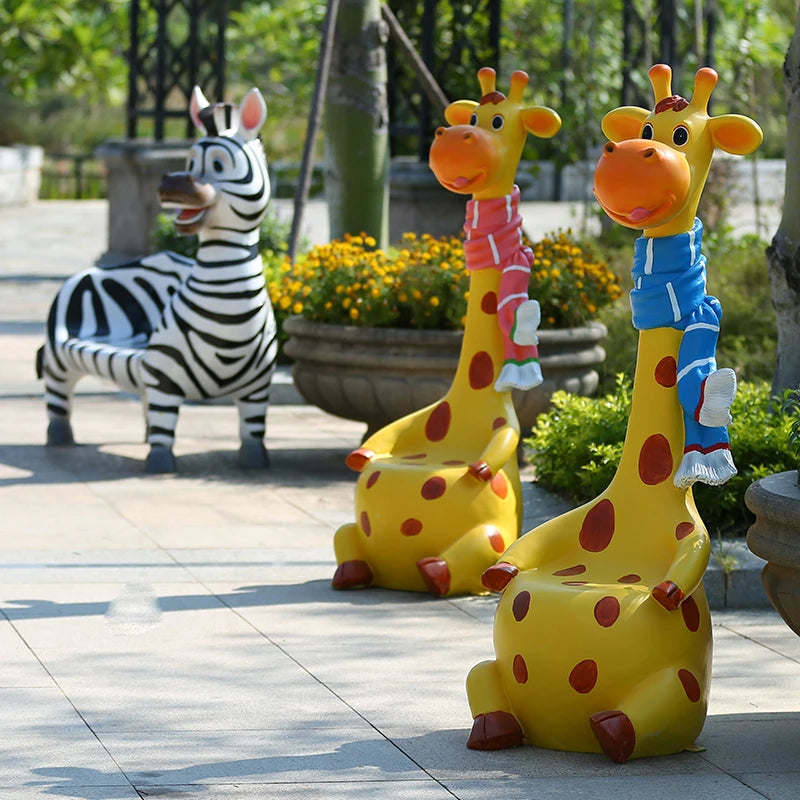 Large FPR Dino Sculpture Cartoon Animal Seat Elephant Giraffe Fiberglass Statue Cartoon Chair for Garden Decor