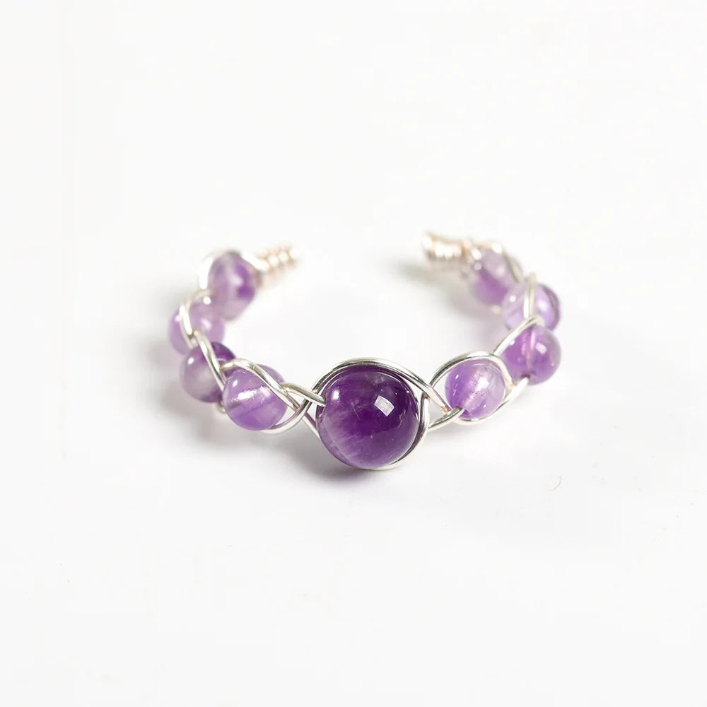 Classic Colorful Original Stone Rings Winding Wholesale Retro Beautiful Copper Wire Wrapped Natural Stone Ring