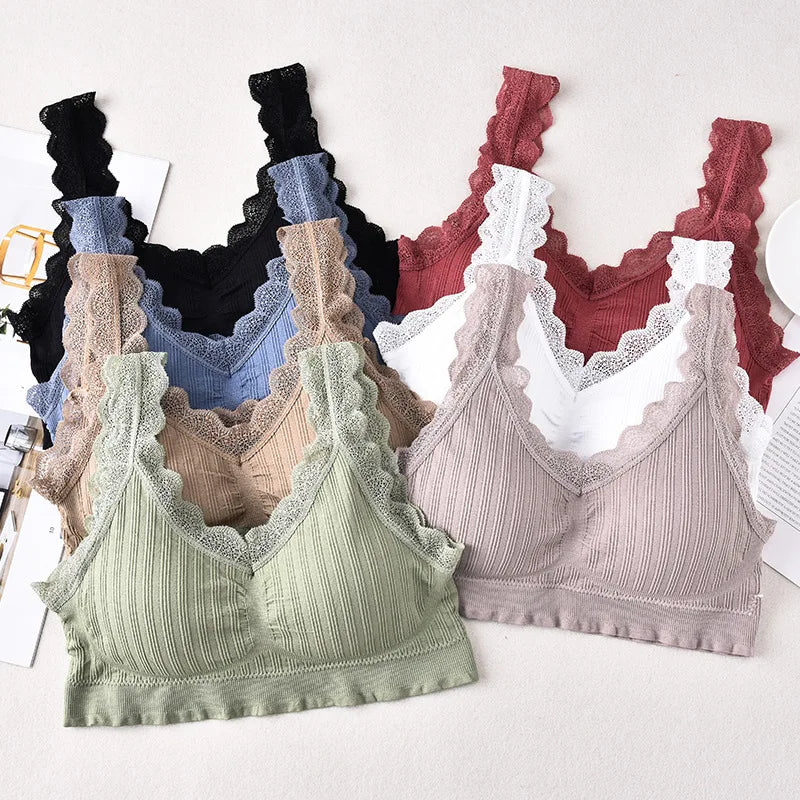 Cheap Hot Summer Girls Sexy Underwear Wire Free Comfortable Chest Wrap Ultrathin Lace Trim Sport Top Bra