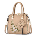China New Product Custom logo Leather Colour Brown Embroidery Ladies Hand Bags Large Size