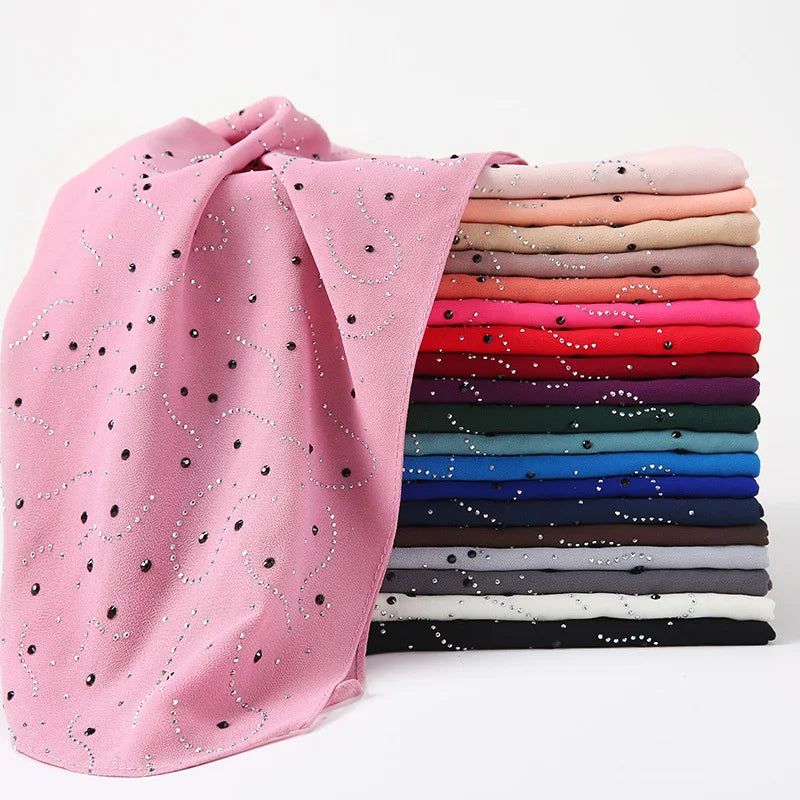 Traditional Scarves & Shawls Summer Chiffon Hijab with Glittering Stones Classy Dot Pattern Shawl Scarf for Malaysian Women