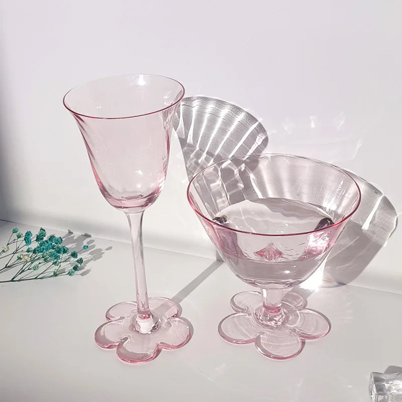 Small Design Light Luxury Goblet Medieval pink Flower Glass Cup