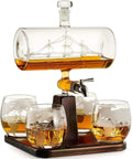 1000ml Creative Antique Barrel Sealing Drum Boat Ship Shape Decanter with Bracket and Funnel 4 Cups