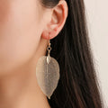 Hot Sale Gold Silver Gold Pink Leaf Pendant Earrings Statement Hollow Large Leaf Hook Earrings for Women
