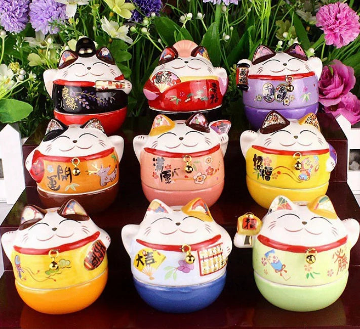 Maneki Neko  Creative Ceramic Tumbler Lucky Cat  for Girls Birthday Gift Cute Desktop Decoration Desk Accessories