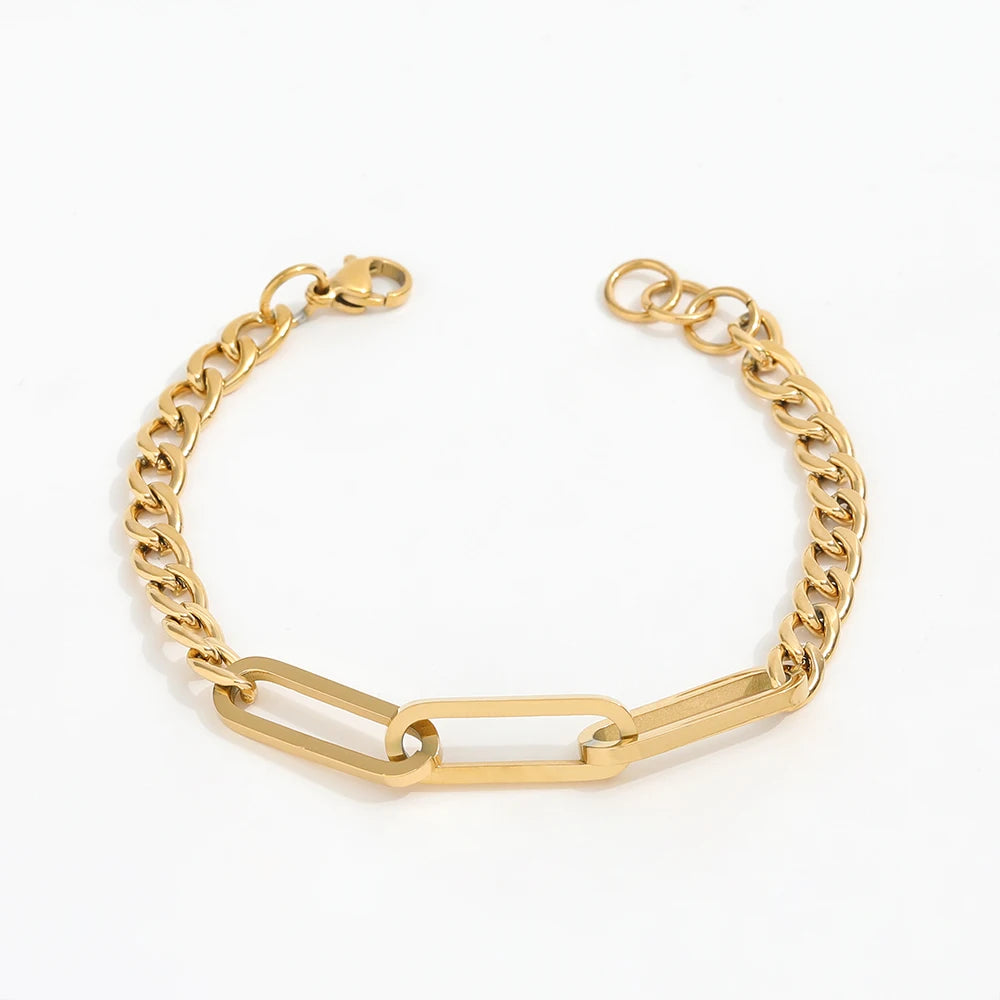 18K PVD Gold Plated Statement Waterproof Tarnish Free Paper Link Stainless Steel Bracelet for Women