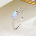 Fine 925 Sterling Silver Oval Shape Natural Moonstone Open Adjustable Ring for Women