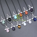 Wholesale Natural Healing Crystal Stone Angel Charm Pendants Necklace Rose Quartz Amethyst Aventurine Gemstone Jewelry