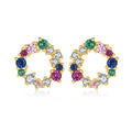 Earrings for Women 18K Gold Plated Multi Color Circle Zircon Earrings S925 Sterling Silver Mini Small Loop Stud Earrings