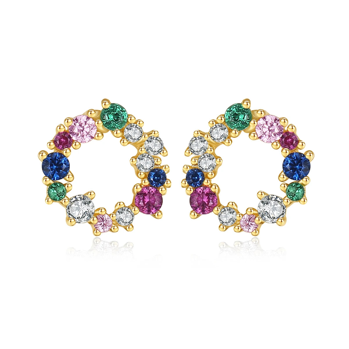 Earrings for Women 18K Gold Plated Multi Color Circle Zircon Earrings S925 Sterling Silver Mini Small Loop Stud Earrings