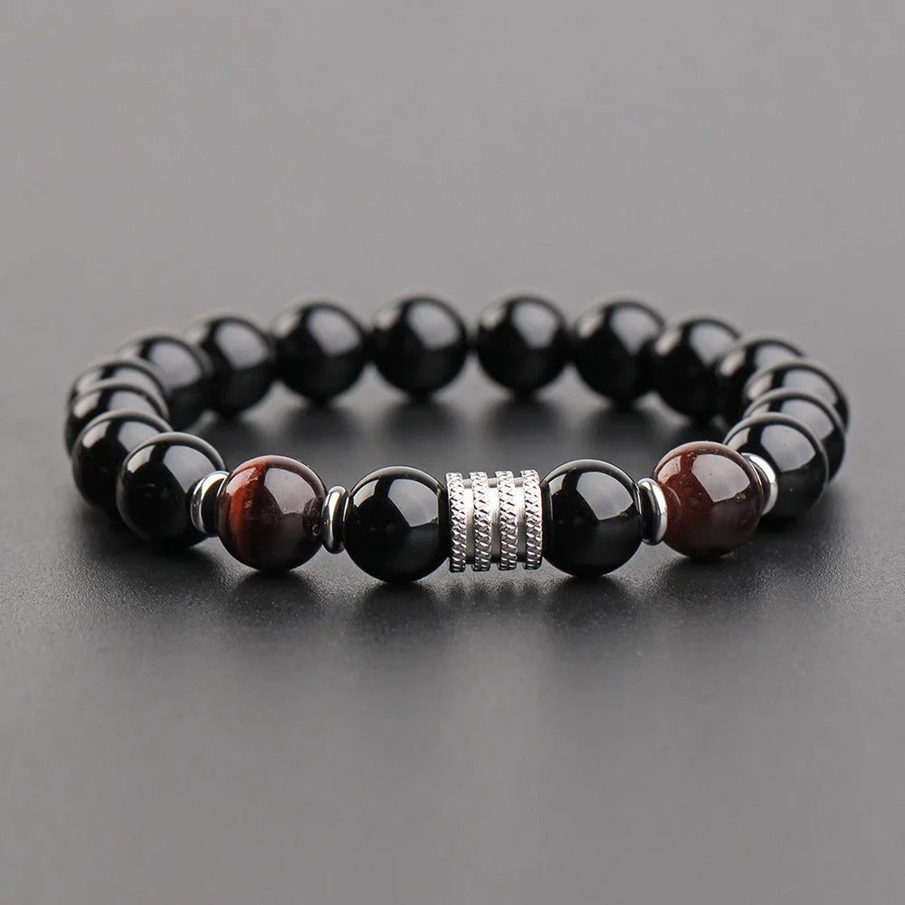 Pulsera De Piedras Handmade Men's Beaded Bracelet Stainless Steel Tiger's Eye Stone Bright Stone Bracelet Men's