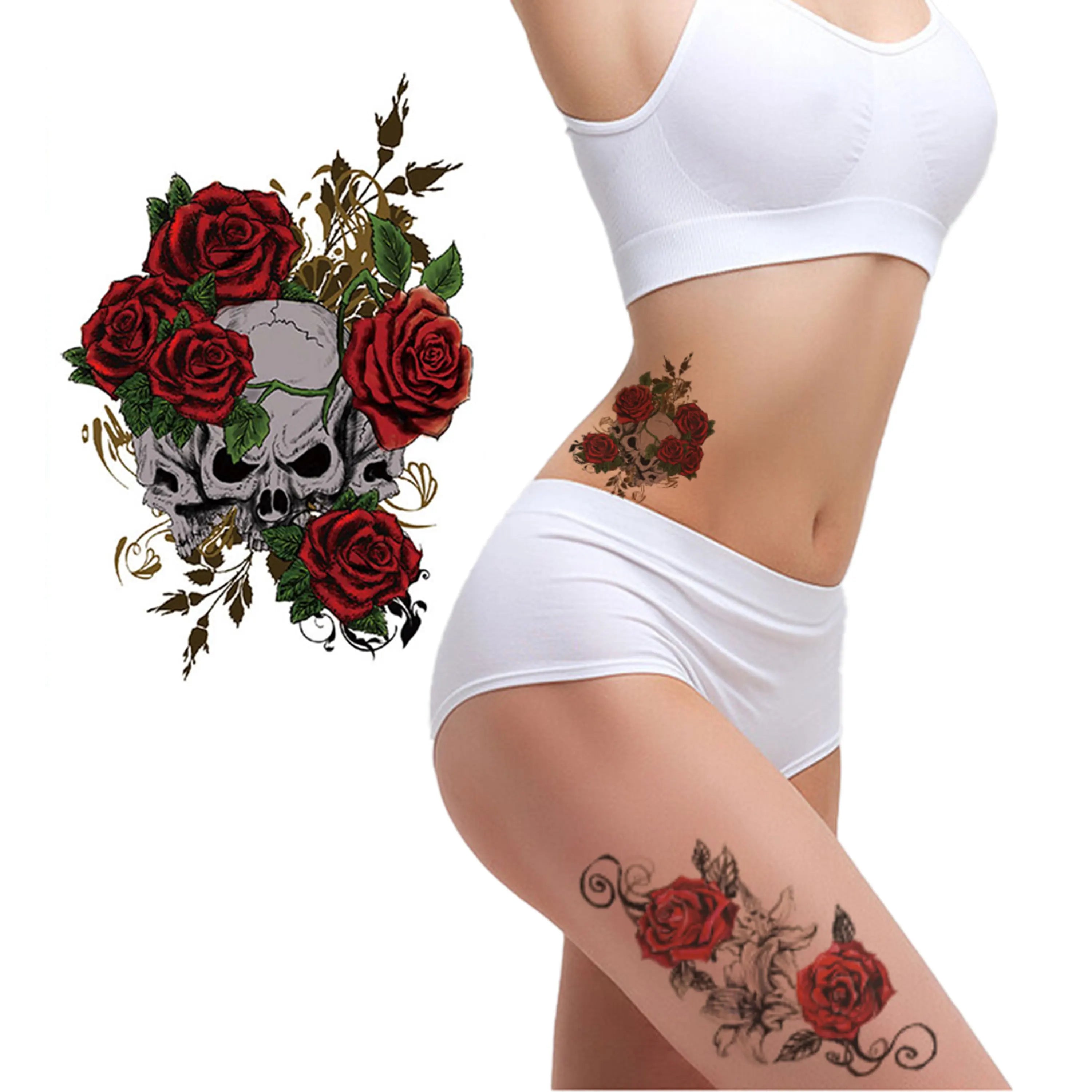Self-adhesive Body Water Transfer Tattoo Cover Stickers Skull Flower Butterfly Colorful Waterproof Custom Tattoo Stickers
