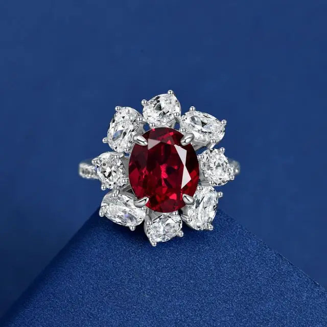 Hot Stone Designer Jewelry Synthetic Ruby Jewelry Gemstone 925 Sterling Silver CZ Ruby Stone Rings
