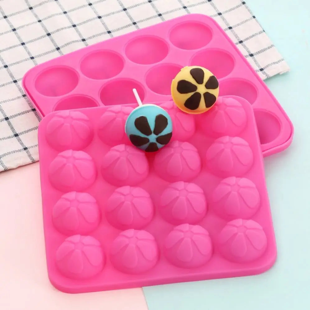 Lollipop Pop Silicone Round Shape Cookie Candy Chocolate Maker Baking Tool Tray Decorating Tools 16 Holes Mold 02037