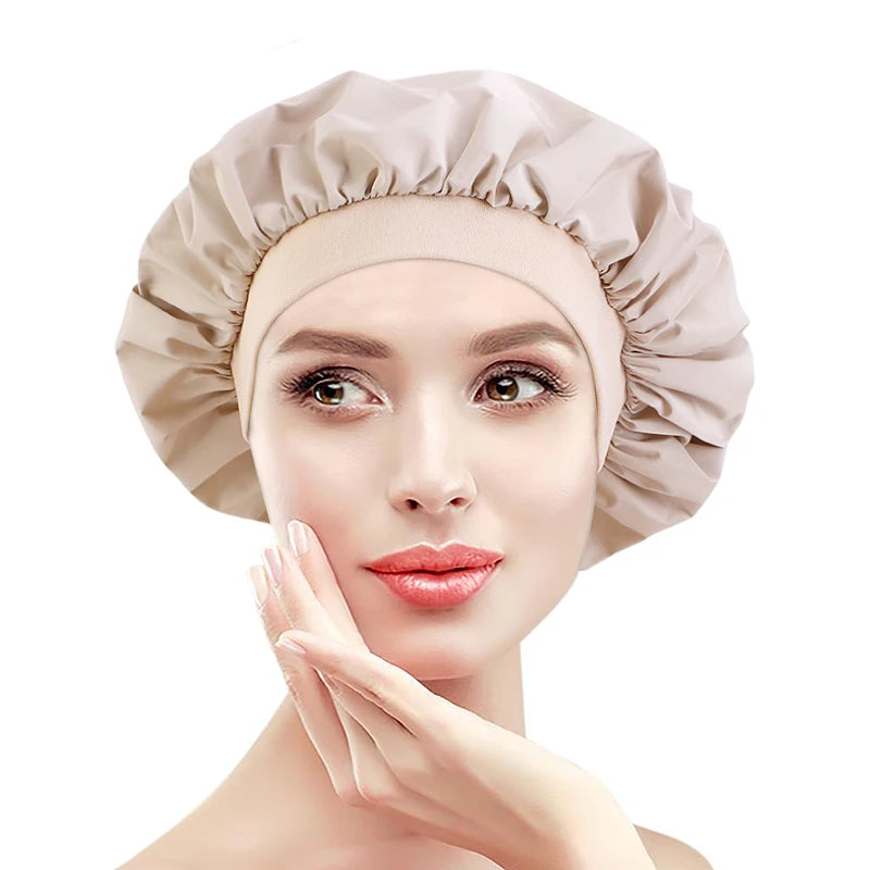 Wholesale Newest Elastic Band Adult Plain Color Reusable Shower Bath Cap Waterproof Hat for Ladies