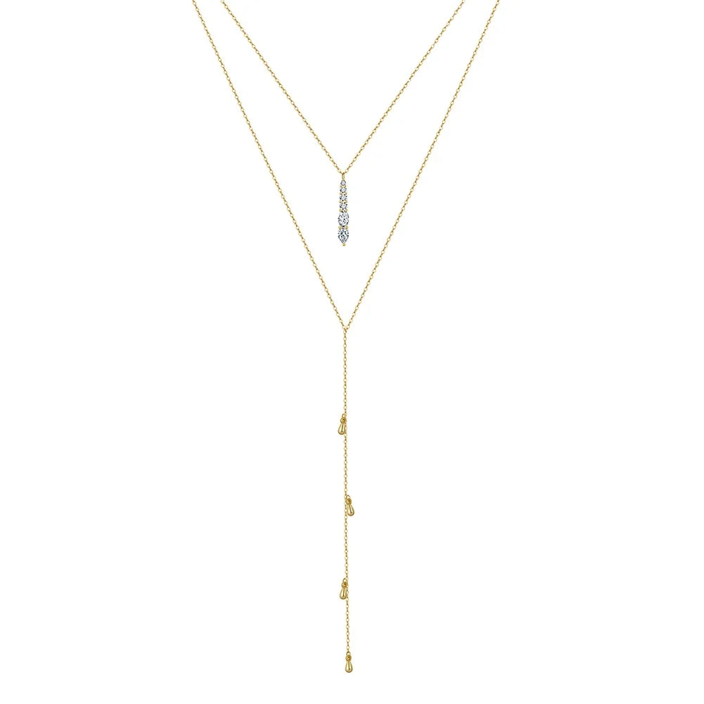 2024 Ins Fashion High Quality 2 Layer Necklace Jewelry 925  Sterling Silver Bar Cz Zircon Pendant Necklace for Women