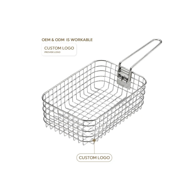 Campingmoon Outdoor Camping Cookware Set Folding Stainless Steel Wire Mesh Frying Chip Fry Basket