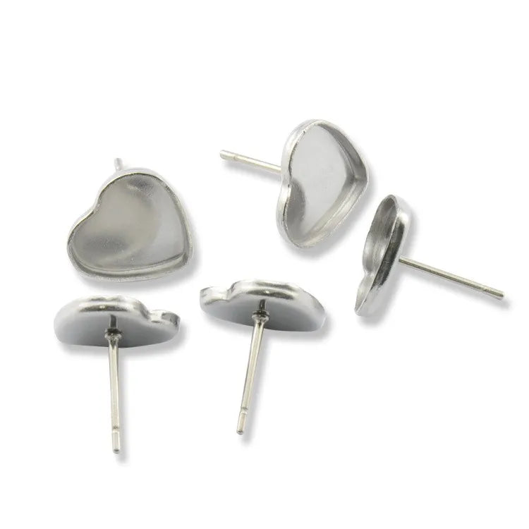 200pc Stainless Steel Heart Bezel Setting Gemstone Earring Cabochons Blank Base Accessories for Handmade Stud Earring Making