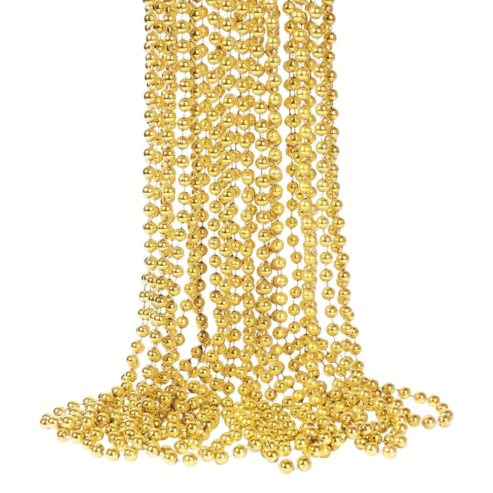 Mardi Gras Party Beads Necklaces 7mm Metallic Gold Beaded Holiday Costume Necklace for Ramadan Graduation Easter Bulk Purchase