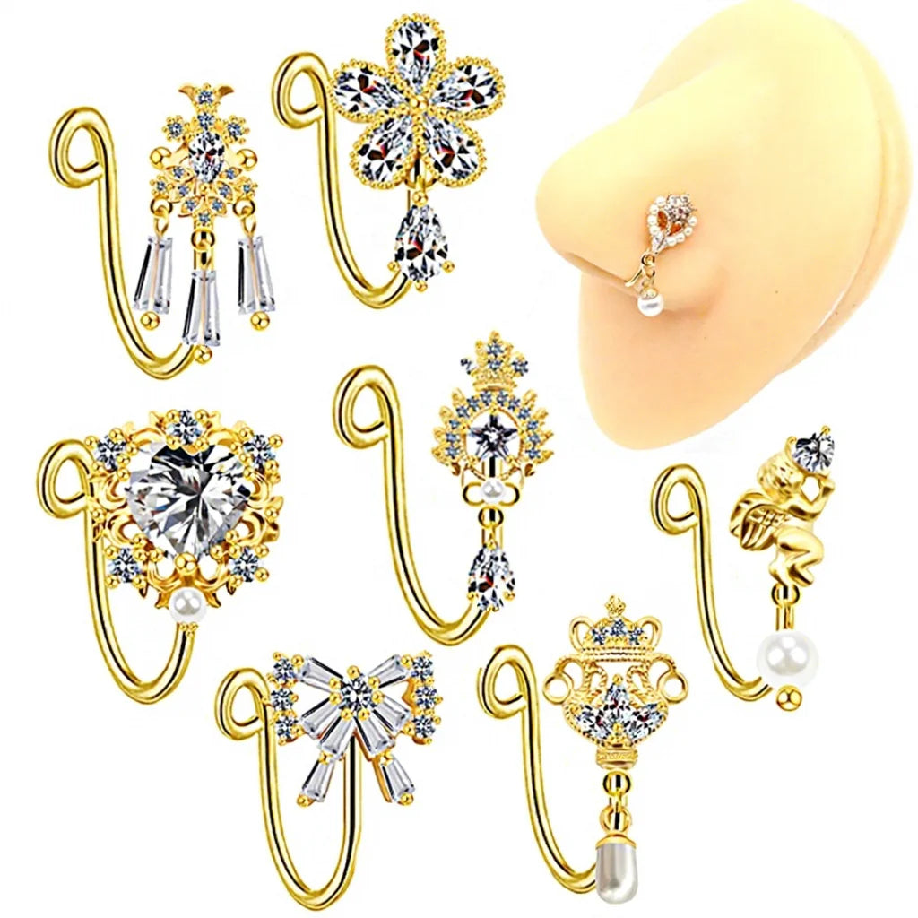 Gaby New Design Gold Plated Dangle Nose Cuffs Face Nose Ring Cuff Bulk Clip Non Piercing Fake Nose Rings