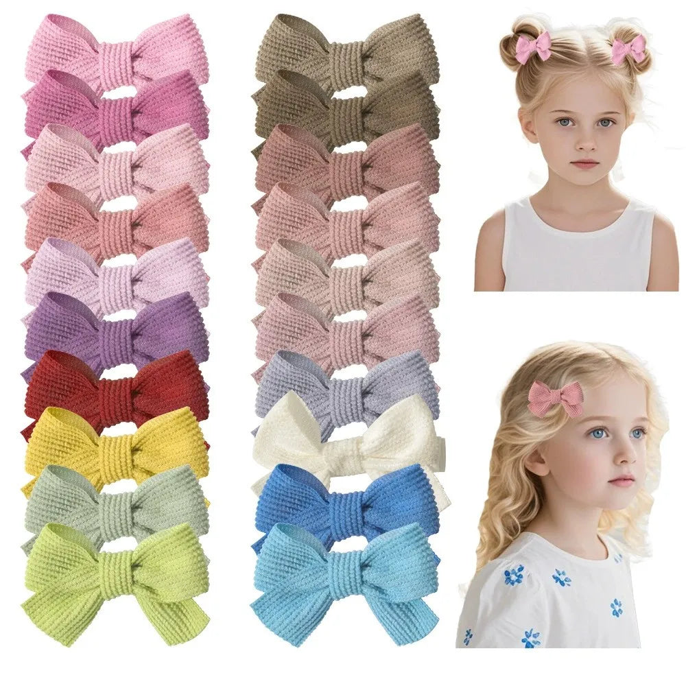 Wholesale Solid Color Vertical Striped Children's Hair Clips Soft Fabric Hair Bow with Clip Candy Color Bow Clips for Girl