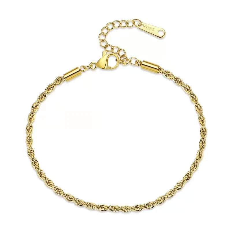 Minimalist Female Fashion Accessories Twist Gold Plated Bracelet Stainless Steel Chain Twist Bracelet