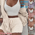 Fall Winter and Autumn Long Sleeve Coat Pajamas Plush Three Piece Set Velvet Fuzzy Sleepwear Plus Size Pajamas Loungewear