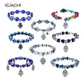 KUACHI Factory Wholesale Hot Sale Custom Devil Evil Eyes Bracelet Resin Round Beaded Bracelets Fatima Palm Charm Bracelet