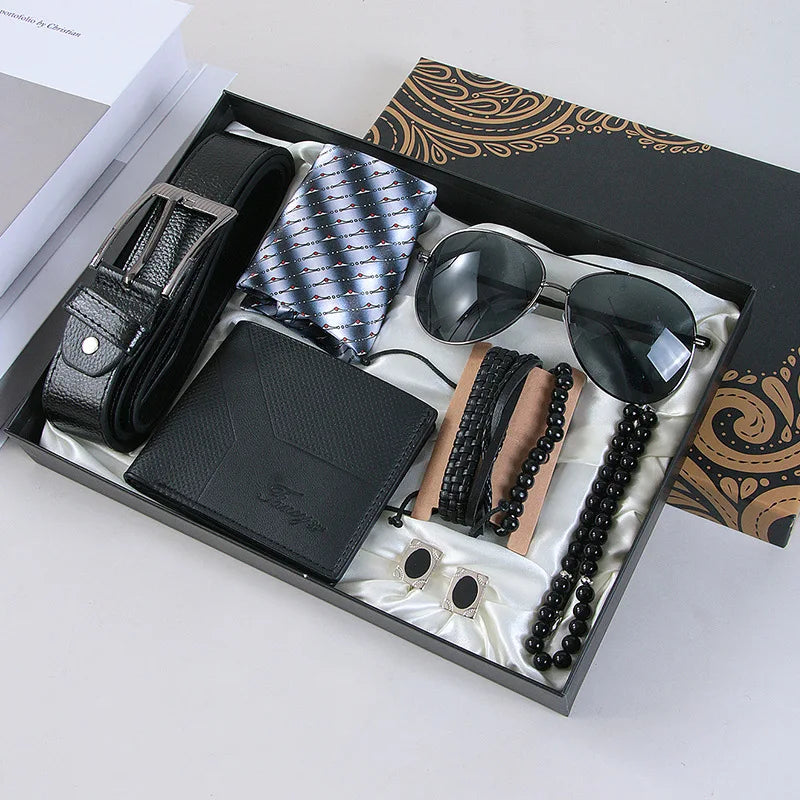 Men'S Set Gift Sunglasses Rosary Tie Pu Belt Luxury Business Jesou Men'S Wear Gift