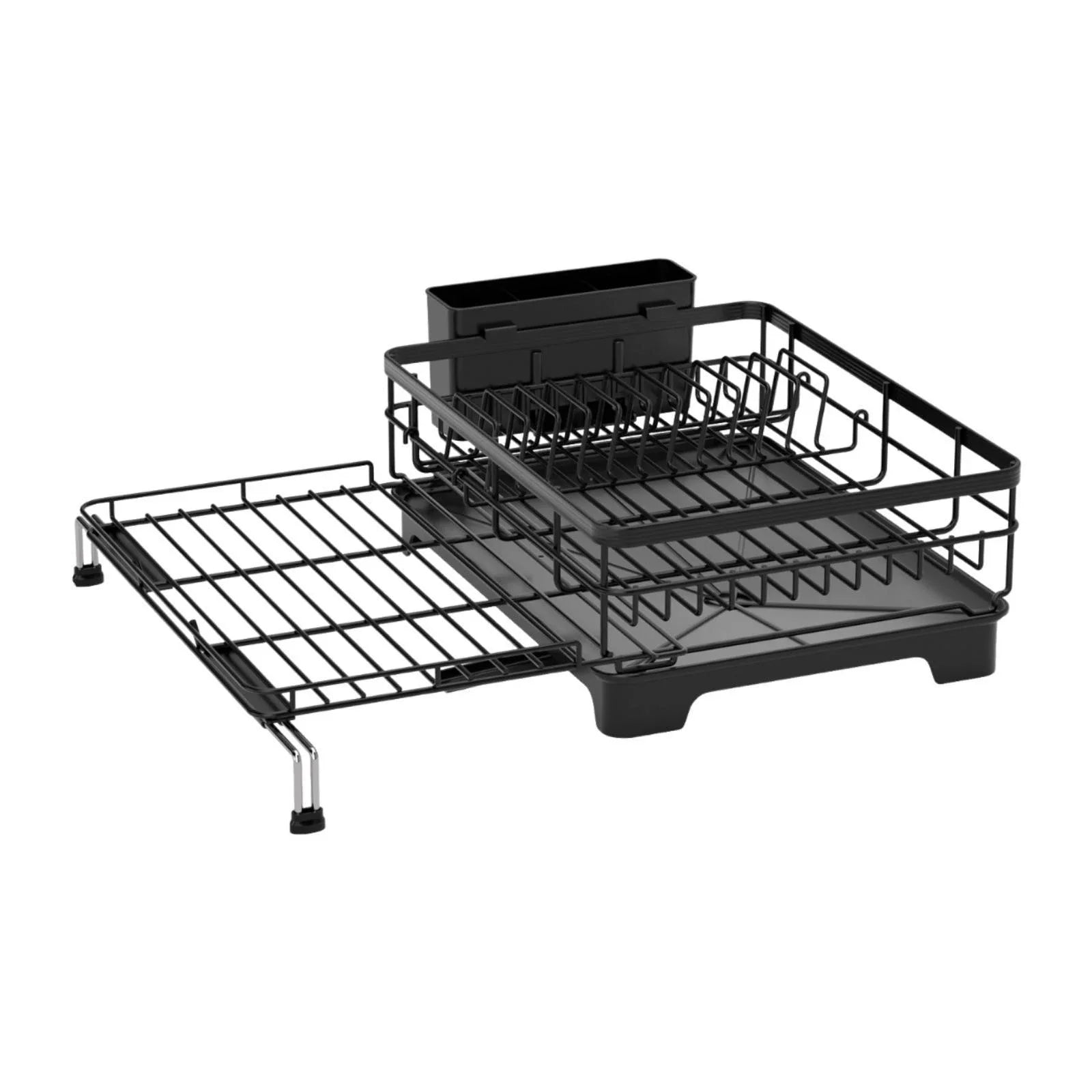 Kitchen Counter Extendable Dish Racks with Drainboard and Utensil Holder Durable Metal Construction