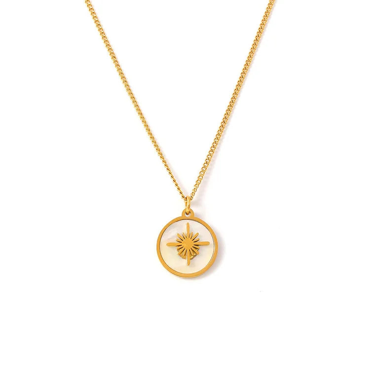 Vintage Dainty Women Necklace Gold Plated Stainless Steel Round Shell Pendant Choker Necklace