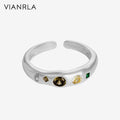 VIANRLA 925 Sterling Silver Ring Olive Green Zircon Ring Minimalism Adjustable Ring for Women Jewelry Gifts Wholesale