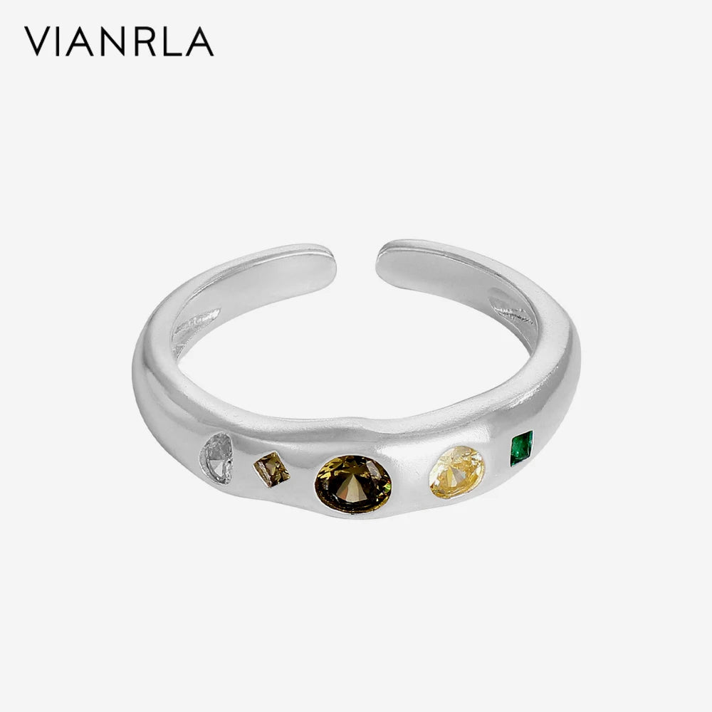 VIANRLA 925 Sterling Silver Ring Olive Green Zircon Ring Minimalism Adjustable Ring for Women Jewelry Gifts Wholesale