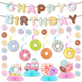 Sweet Donut Children's Theme Birthday Party Decoration Flag and Flower Hanging Balloon Honeycomb Ball Pendant Set