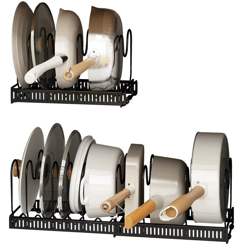 Multi-Function Jx-Adjustable Retractable Iron Metal Kitchen Organizer Shelf Pot Cover Storage Rack