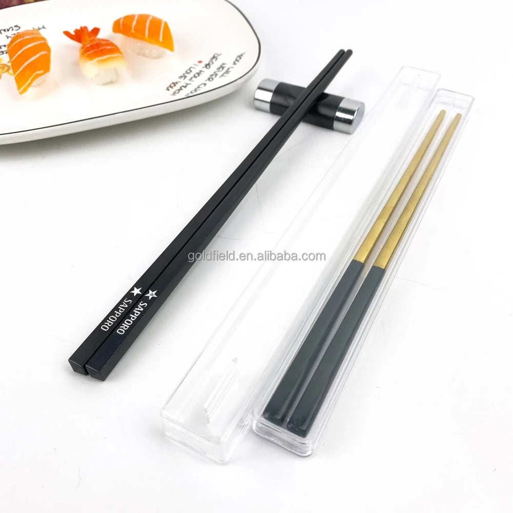 Eco-Friendly Reusable Potable Custom Logo Two Sizes Plastic Transparent Case and Chopsticks Set
