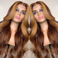 Ombre Honey Brown Color Highlight Body Wave Full Mink Pre Plucked Cuticle Aligned Human Hair Lace Front Wigs