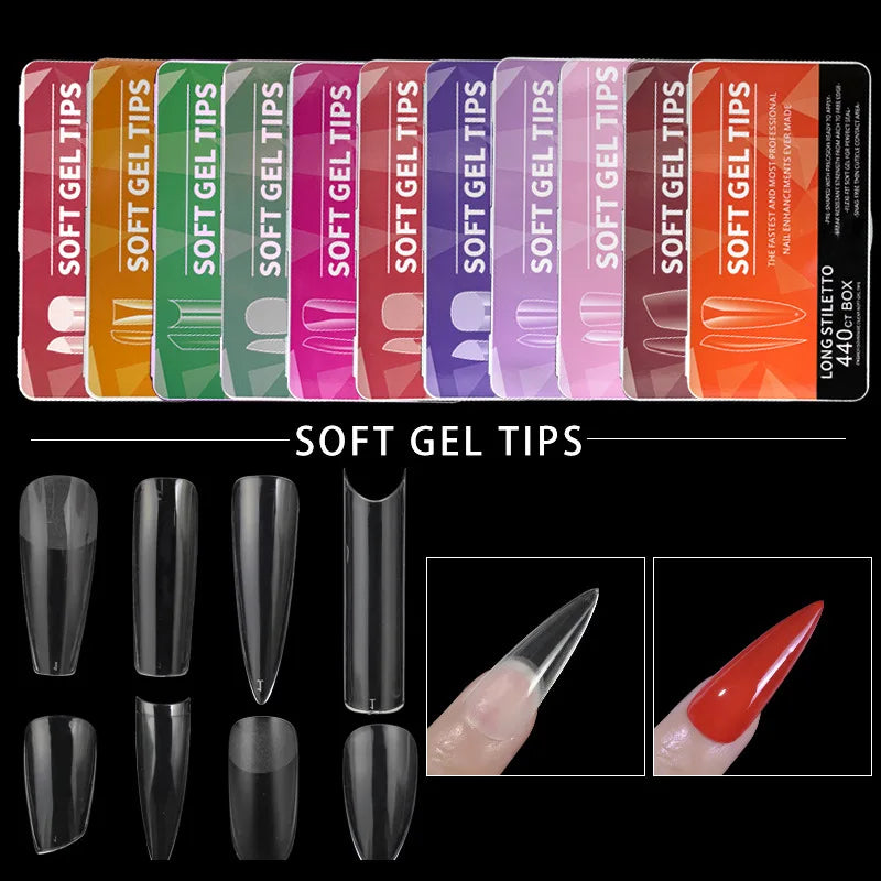 550 Pcs Full Cover White Boxed Ultra-thin Seamless Scrub Soft  Gel  X Nail Tips for Nail Extension
