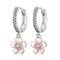 Pink Flower Zircon Women Hoop Earrings 925 Sterling Silver Pink Cherry Blossoms Drop Earring Wedding Statement Earrings SCE1509