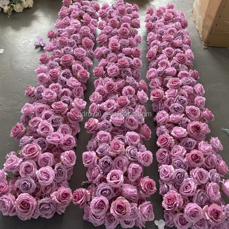 Wholesale Artificial Purple Flower Runner Decoration Silk Flower Runner Wedding Table Artificial Flower Runner