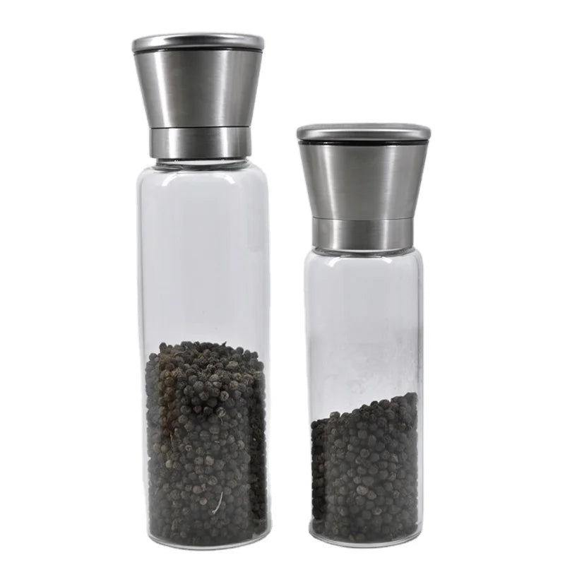 High Borosilicate 300ml 500ml Glass Bottles with Stainless Steel Lid Domestic Manual Spice Grinder and Salt Pepper Food Mills